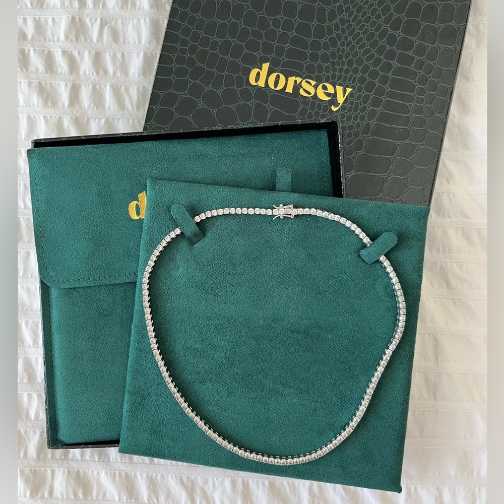 Dorsey Rivière Moss Necklace 16.5” White Sapphire in Rhodium-Coated Brass